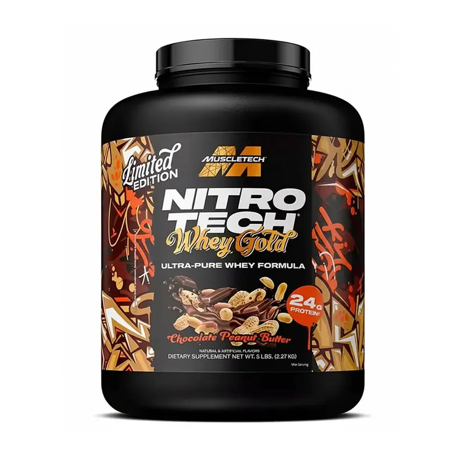 قوطی پروتئین نیتروتک وی گلد ماسل تک Nitro-Tech 100% Whey Gold MuscleTech اصل برای عضله سازی