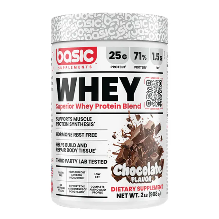 Basic-Supplements-Superior-Whey-Protein-Blend-2LB عکس قوطی پودر پروتئین وی بیسیک ساپلمنتس اورجینال (Basic Supplements Whey) 908 گرمی طعم شکلات